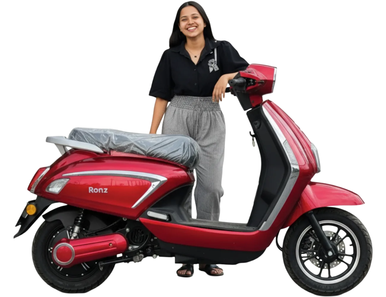 Ronz EV no licence electric scooter with rider